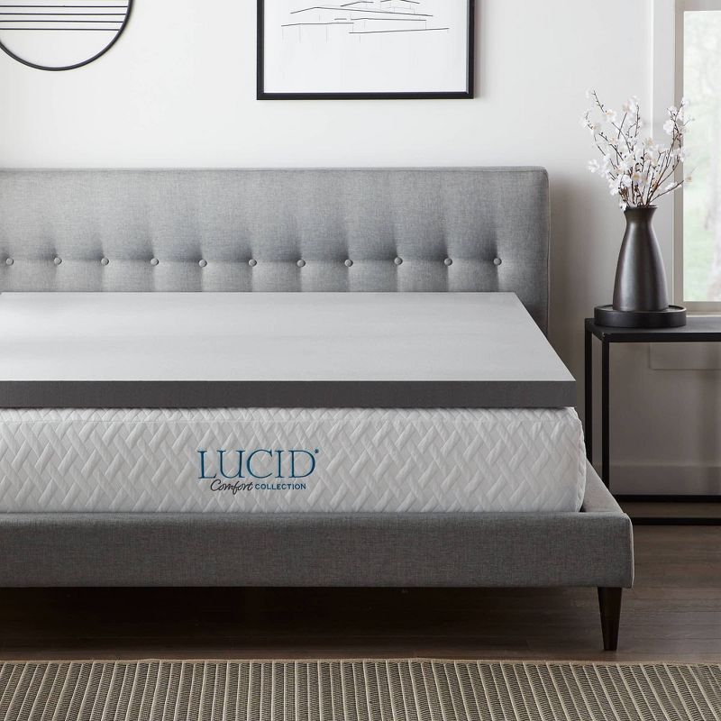 Comfort Collection 3" Charcoal and Aloe Infused Memory Foam Mattress Topper - Lucid, 1 of 9