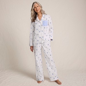 Lands' End Women's Cotton Poplin 2 Piece Pajama Set - Long Sleeve Top and Pants - 1 of 4