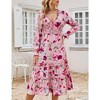 Womens Deep V Neck Floral Print Long Sleeve Ruffle High Waist Beach Flowy Maxi Dress Dress - 4 of 4