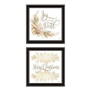 2- Piece Vignette Golden Merry Christmas Black Framed Wall Art for Living Room, Bedroom Wall Art Print for Home Decor by Mollie B - 1 of 4