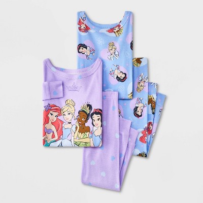 Image of Toddler Girls' 4pc Snug Fit Disney Princess Cotton Pajama Set - Purple 3T