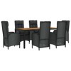 vidaXL Black Poly Rattan Patio Dining Set with Cushions – 7-Piece, Weather-Resistant, Reclining Chairs, Acacia Wood Tabletop for Garden/Patio - 3 of 4