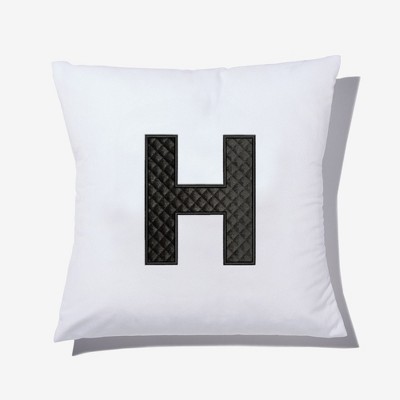 Personalization Mall Black Quilted Velour Initial Embroidered Applique Throw Pillow