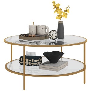 NicBex Round 2-Tier Tempered Glass Coffee Table with Steel Frame for Living Room,Bedroom,Gold - 1 of 4