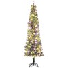 YOOCOZZ  Eye-catching Christmas Decor -  Pre-Lit Pencil Flocked Artificial Xmas Tree, with Dual Color LED Lights & Branch Tips, Metal Stand, Green - 2 of 4