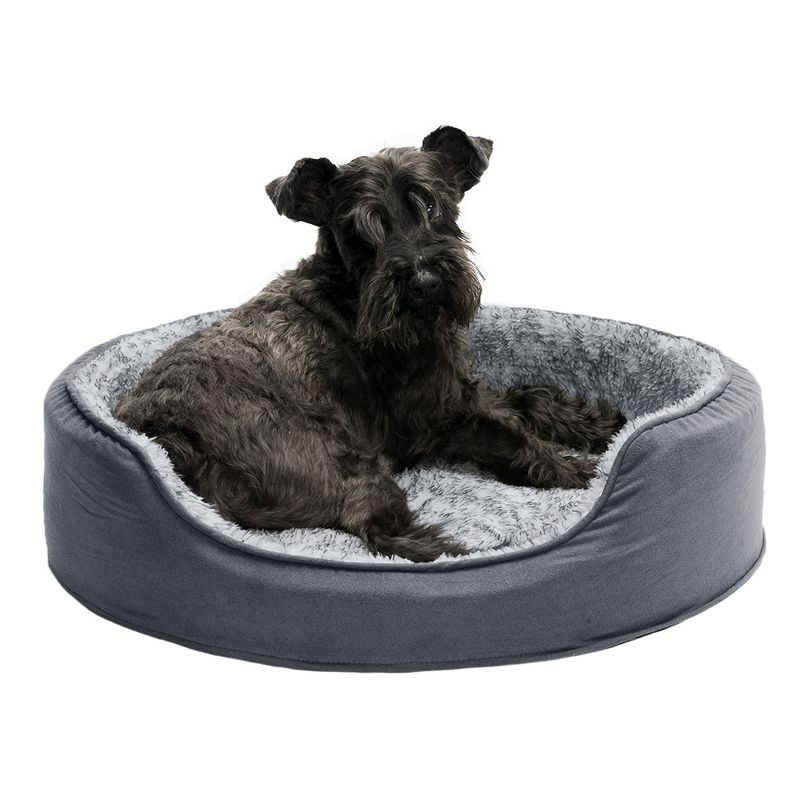 FurHaven Two-Tone Faux Fur & Suede Oval Pet Bed for Dogs & Cats, 1 of 4