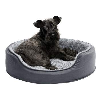 FurHaven Two-Tone Faux Fur & Suede Oval Pet Bed for Dogs & Cats