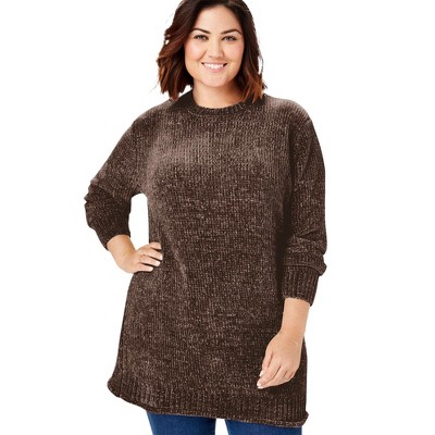 Woman Within Plus Size Crewneck Chenille Sweater