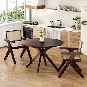 47.2" Solid Wood Round Dining Kitchen Table for 4-6 People with Intersecting Pedestal Base - 1 of 4