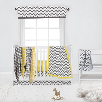 Bacati - Ikat Dots Giraffe Yellow Grey Neutral 10 pc Crib Set with 2 Crib Fitted Sheets 4 Muslin Swaddling Blankets