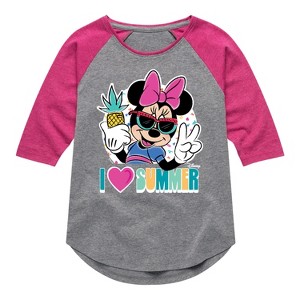 Girls' - Disney - I Love Summer Shirt Tail Raglan Graphic T-shirt - 1 of 3