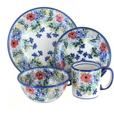 Blue Rose Polish Pottery Summer Garden 16 Piece Dinnerware Set