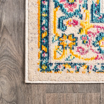 Ivory and Multicolor Medallion Synthetic Runner Rug