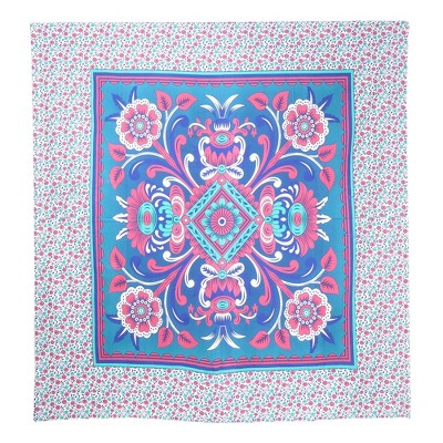 HomeRoots 88" X 84" Blue Red And White Floral Cotton Hanging Tapestry