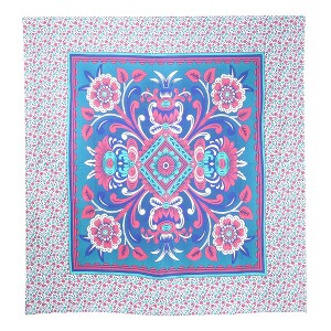 HomeRoots 88" X 84" Blue Red And White Floral Cotton Hanging Tapestry - 1 of 4