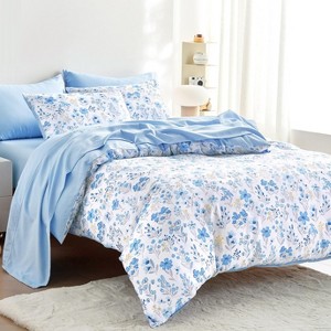 BAGOKIE Twin Size 5 Pieces Kids Bed in a Bag Floral Bedding Set for Girls - 1 of 4