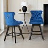 Velvet Swivel Bar Stool Set of 2,Counter Height Upholstered Rotating Barstools with Wood Legs,Footrest,Chrome Nailhead - Leovsnove - 2 of 4