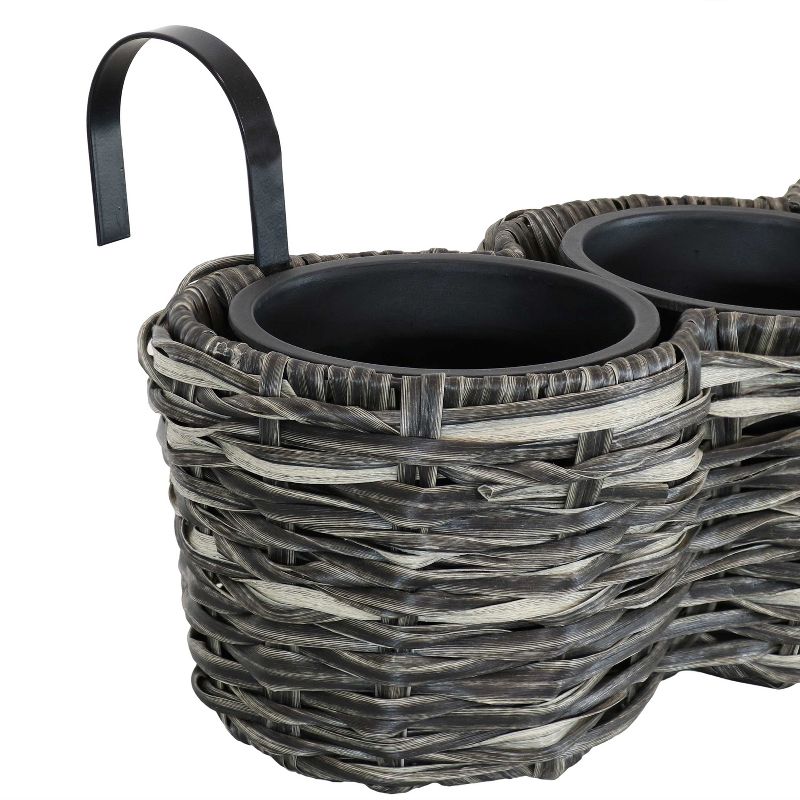 Sunnydaze Indoor/Outdoor Polyrattan Over-the-Rail Tri-Planter with 3 Round Black Plastic Liners, 4 of 10