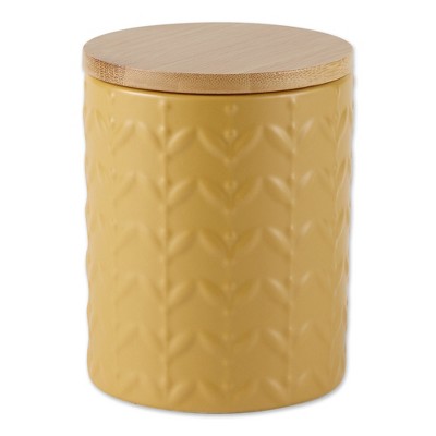 Honey Gold Retro Vine Textured Ceramic Canister Set with Bamboo Lids