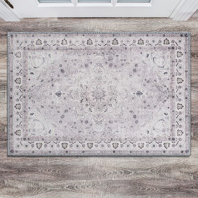 Gray Medallion Flat Woven Machine Washable Area Rug