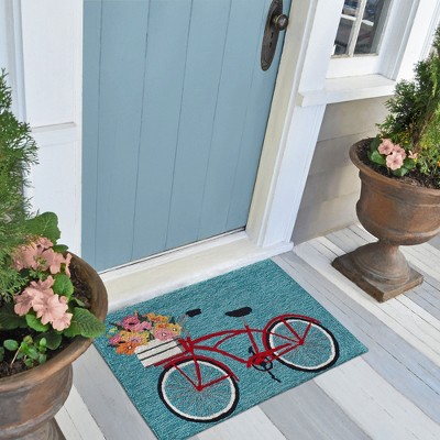 Hand-Tufted Blue Synthetic Rectangular Bike Ride Rug