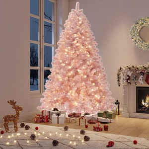 7.5 FT Prelit Artificial Christmas Tree,Rose Gold Tinsel Fake Christmas Tree w/Warm White LED Lights,Metal Stand&Branch Tips for Home, Office - 1 of 4