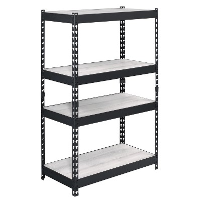Vynxaria Industrial 4-Tier Bookcase Adjustable Shelves, Natural Shelves & Black Metal Frame, for Storage/Display