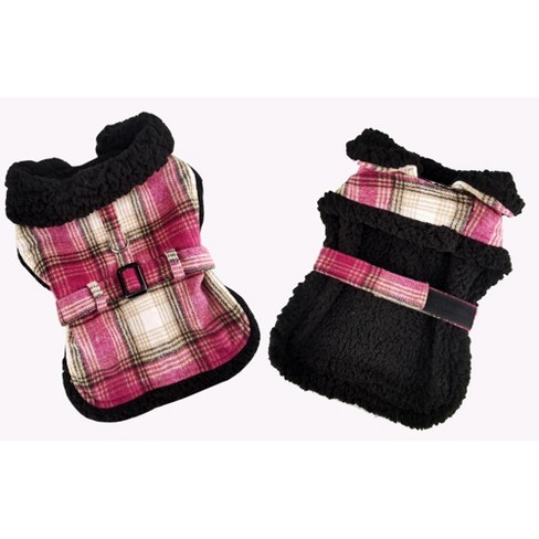 Doggie Design Fleece - Lined Dog Harness Coat - Hot Pink & Tan