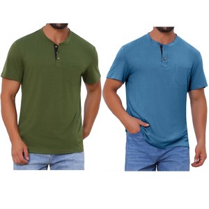 INSPIRE CHIC Men's Summer Short Sleeve Button Basic Henley T-Shirts 2 Packs - 1 of 4