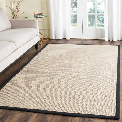Marble & Black Hand-Knotted Square Sisal Area Rug - 4'