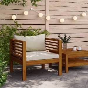 vidaXL Patio Chair with Cream White Cushions Solid Acacia Wood - 1 of 4