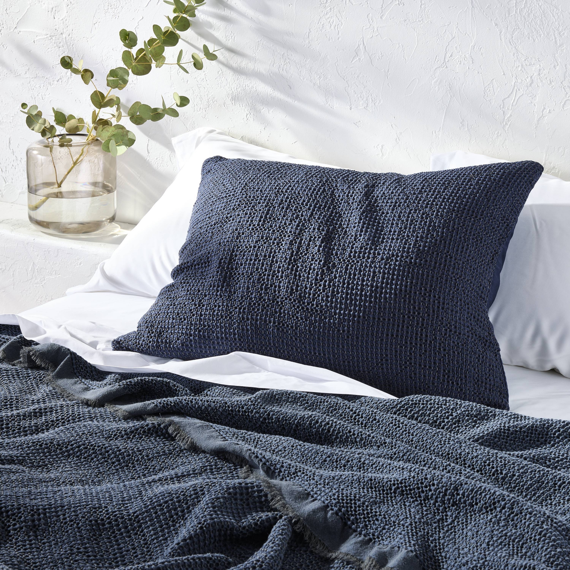 Standard Textured Waffle Pillow Sham Dark Mineral Blue - Casaluna™