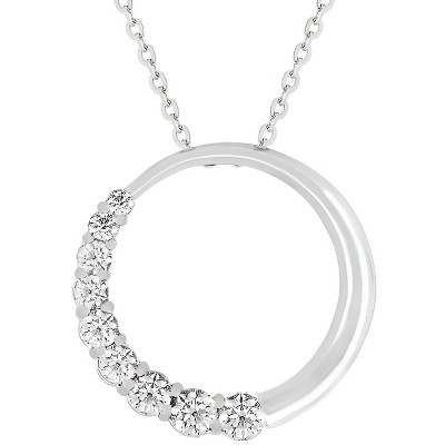 Slickblue Women's Cubic Zirconia Circle Pendant Necklace, 1 Carat, Rhodium Finish, 16” Link Chain