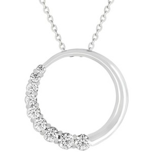 Slickblue Women's Cubic Zirconia Circle Pendant Necklace, 1 Carat, Rhodium Finish, 16” Link Chain - 1 of 3