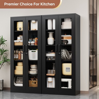 Mlezan Display Cabinet: Glass Doors, 4 Adjustable Shelves, Locking Case. Ideal for Home, Office, or Clinic. Assembly Required.