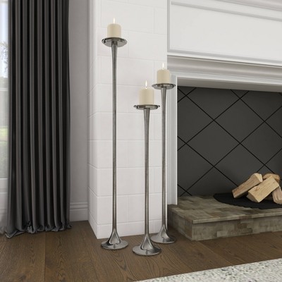 Elegant Trio Silver Aluminum Floor Candle Holders, Set of 3