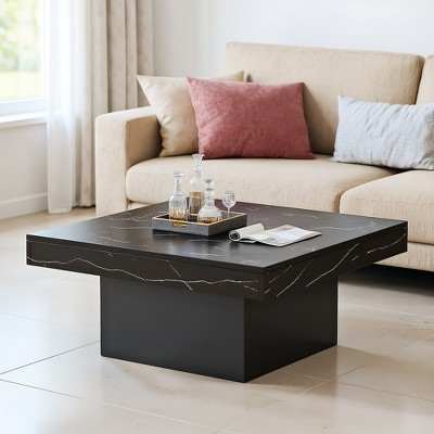 Hommoo Farmhouse Square Coffee Table with LED Light Black