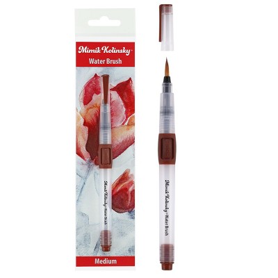 Mimik Kolinsky Synthetic Water Brush, Medium Round 4 mm - Handmade in Germany, Watercolor Brushes with Highly Absorbent Bristles, See-Through Water