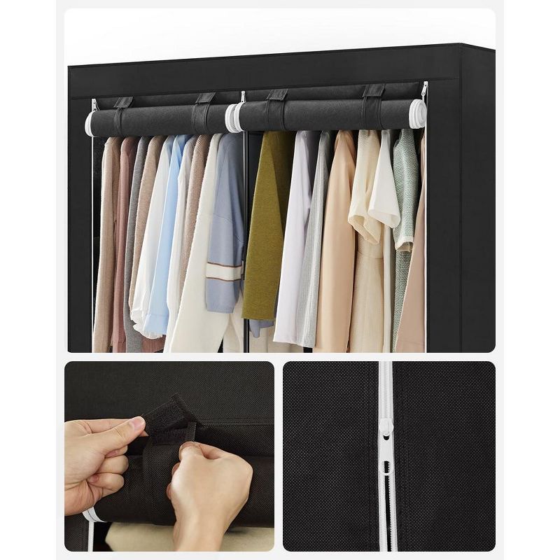 SONGMICS Portable Closet Clothes Wardrobe Organizer with Corver Clothing Rack with 3 Hanging Rods and Shelves Room, 3 of 10