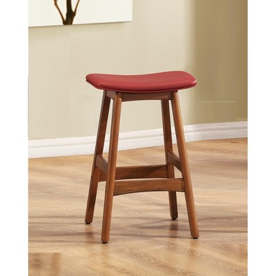 TOAOTBNBOB Mid-Century Counter Height Bar Stools Set of 2, Wood Barstools for Dining Room and Kitchen Island, Upholstered Bar Chairs Set of 2, Red