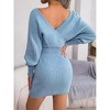 Women's V-Neck Batwing Sweater Dress Wrap Bodycon Knit Dress Long Sleeve Mini Dress - 3 of 4