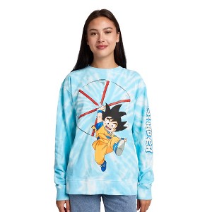 Dragon Ball Daima Goku With Staff Women’s Blue Tie-Dye Crew Neck Long Sleeve Fleece Sweatshirt - 1 of 4