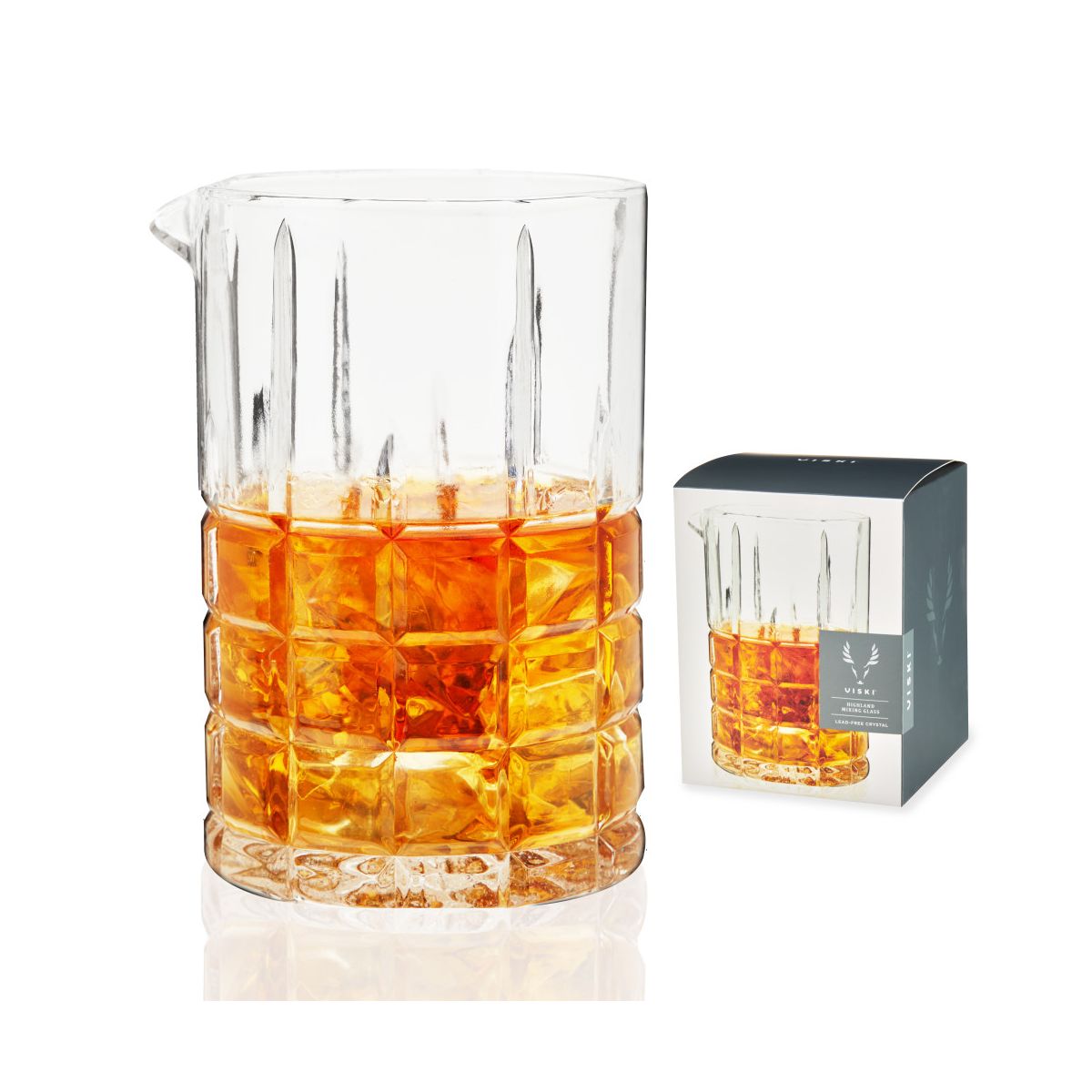 Viski Highland Mixing Glass - 18oz, Crystal, Square-Cut Crystal Barware, Cocktail Accessories, Home Bar Supplies