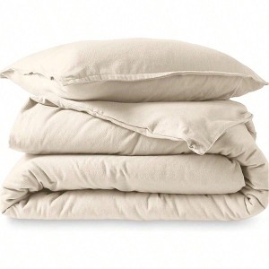 Extra Long Flannel Duvet Cover Set - 100 Cotton, Velvety Soft Heavyweight, Double Brushed - Includes Sham Twin/Twin XL, Sand - 1 of 4