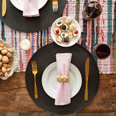 Black Woven Round Plastic Placemats Set of 6, 15"