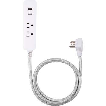 Cordinate 4' 2 Outlet 2 USB 2.4A Extension Cord Braided Gray/White