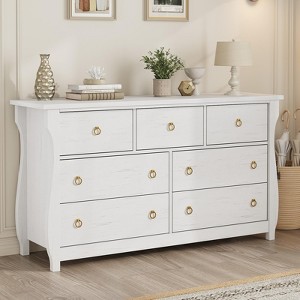 Garvee White 7 Drawer Dresser, 54" Wide Boho Dresser Organizer with Curved Legs and Large Storage for Living Room, Bedroom, Entryway, Nursery - 1 of 4