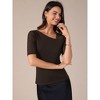 INSPIRE CHIC Women's Half See-through Sleeves Irregular Neckline Solid Color Stretchy T-Shirts - 2 of 4