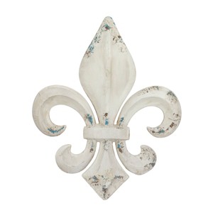 Metal Fleur De Lis Wall Decor with Distressing White - Olivia & May: Vintage Iron Artwork, Vertical Orientation, Spot Clean - 1 of 4