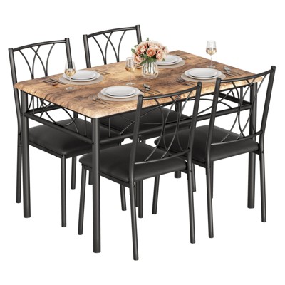 Dining Table Set for 4 with Cushion Chairs, 5 Piece Kitchen Table and Upholstered Chairs Rectangular
